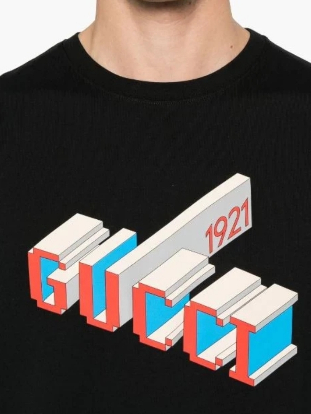 Gucci Cotton Jersey Crewneck with Long Sleeves 3D 1921 Red White and Blue Logo